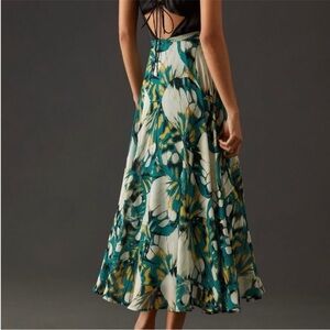 Anthropologie Teal & Yellow Circular Butterfly Print Maxi Skirt Women’s Size 4